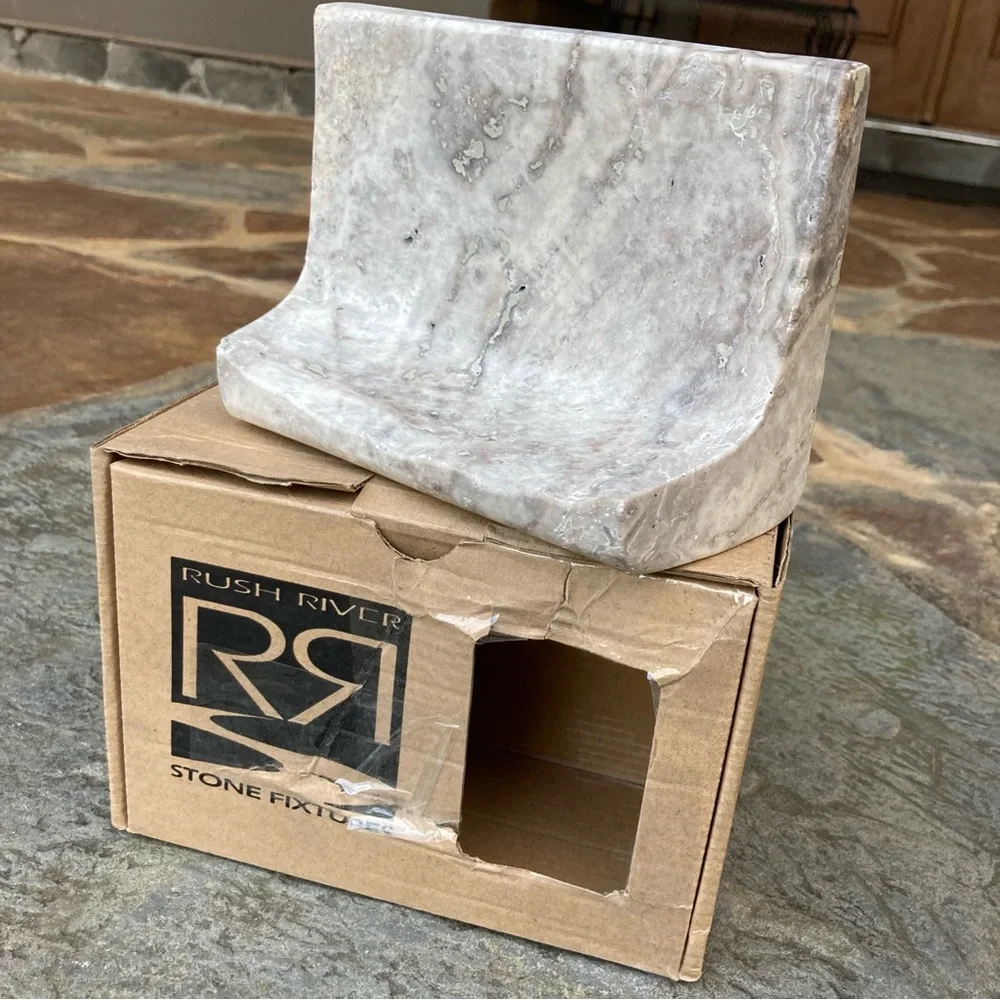 🌲 Travertine Soap Dish, Natural Stone. NWOT.
